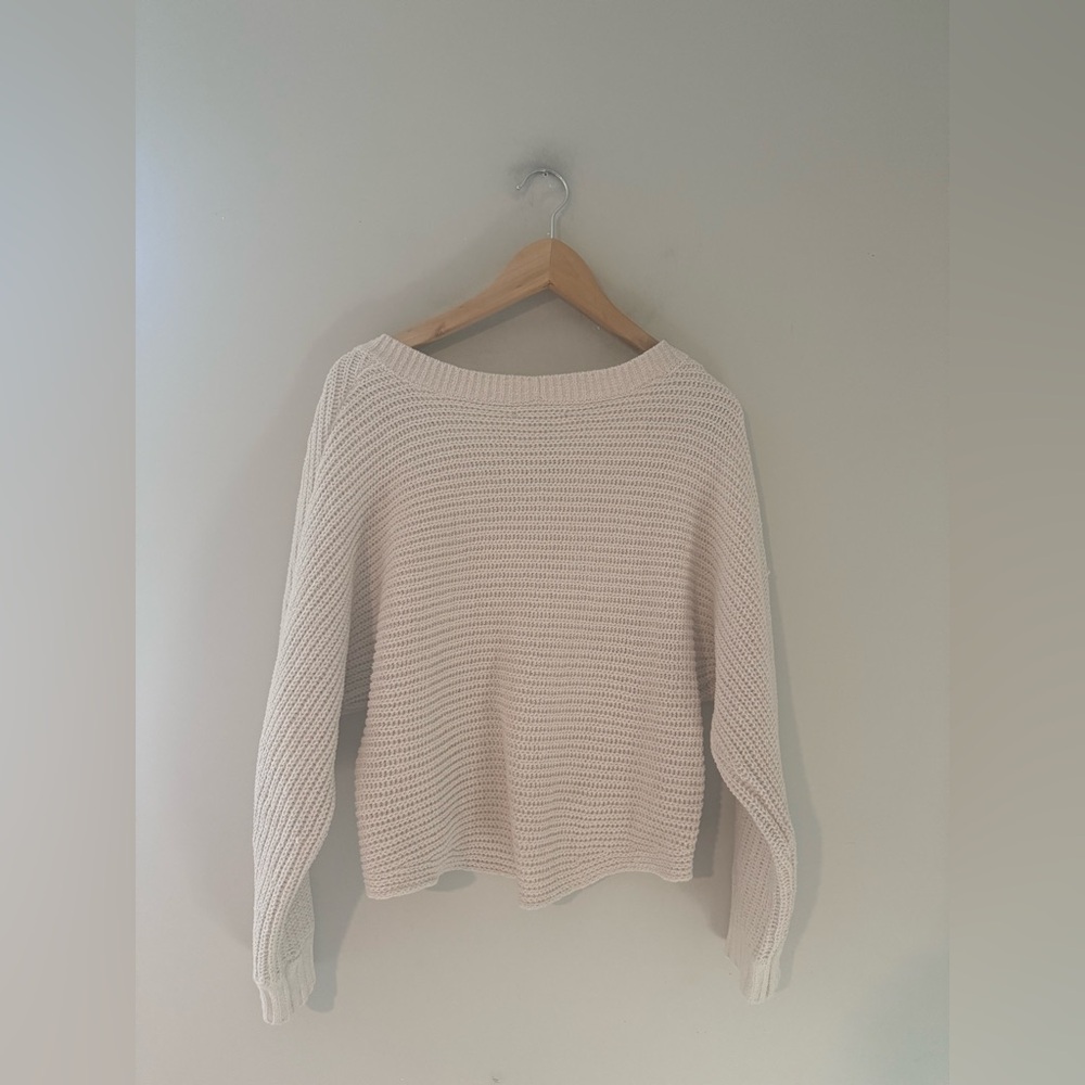 Cream chenille American Eagle V-Neck‎ Sweater pullover aerie offline - Picture 4 of 4